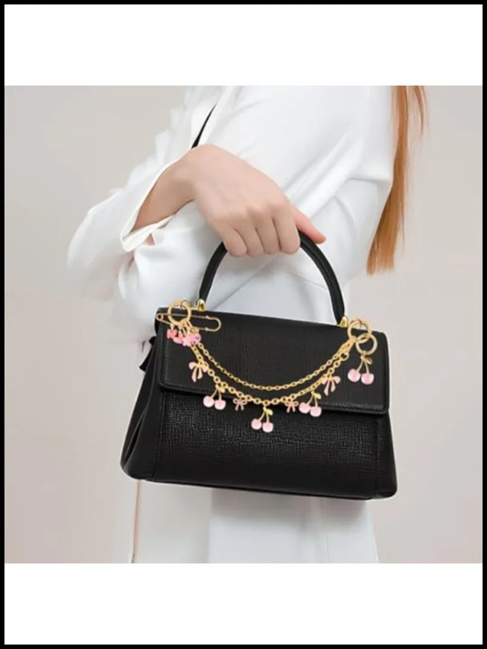 3pc Metal Bag Charms Set w/ Safety Pin & Keychain Gold-Tone Purse Charms